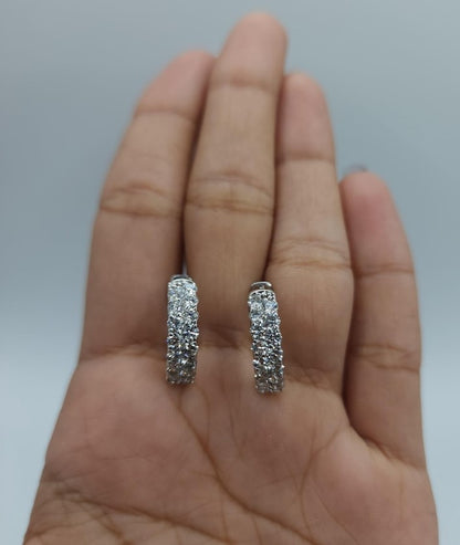 14Kt Gold 1.65 Ct 3 Row Lab Grown Diamond Huggie Hoop Earrings