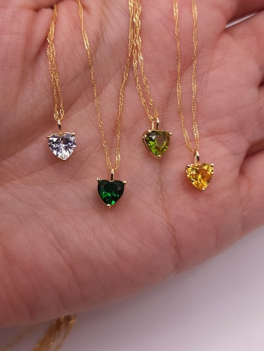 14Kt Gold Natural Aquamarine Heart Pendant Necklace