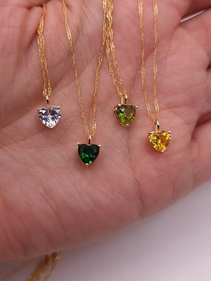 14Kt Gold Natural Aquamarine Heart Pendant Necklace