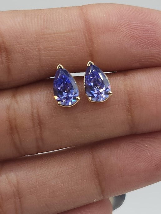 14Kt Gold Tanzanite Teardrop Pear Shape Stud Earrings