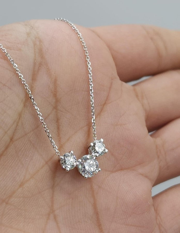 14Kt Gold 1 Ct Lab Grown Diamond 3 Stone Diamond Pendant Necklace