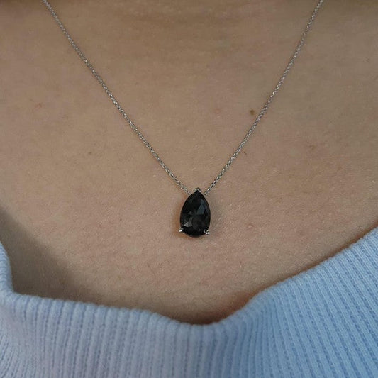 14Kt Gold 1 Ct Rose Cut Black Diamond Teardrop Pendant Necklace