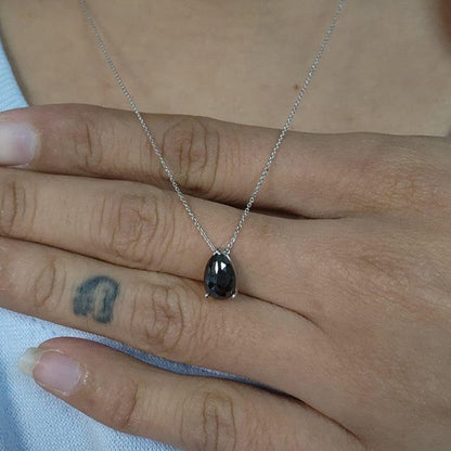 14Kt Gold 1 Ct Rose Cut Black Diamond Teardrop Pendant Necklace