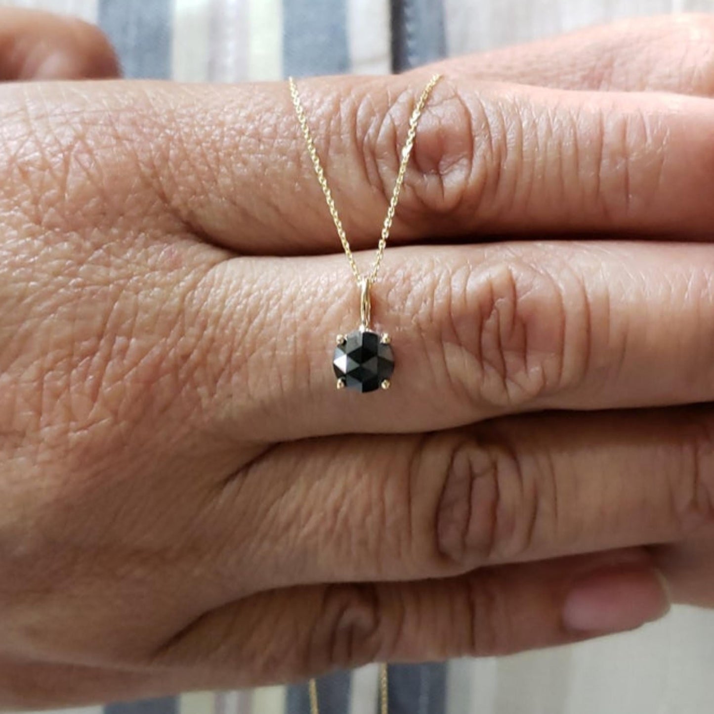 14Kt Gold 0.75 Ct Rose Cut Black Diamond Pendant