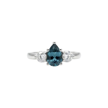 London Blue Topaz & Lab Grown Diamond Pear Round ring .925 Sterling Silver