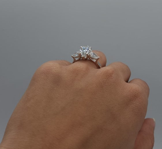 14Kt Gold 2.80 Ct Lab Grown Diamond Teardrop Pear 3 Stone Engagement Ring