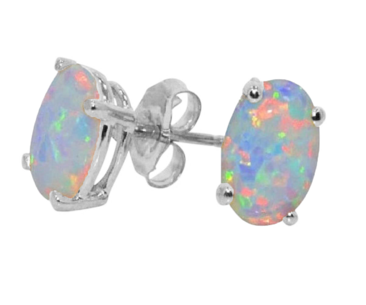 8x6mm Opal Oval Stud Earrings .925 Sterling Silver