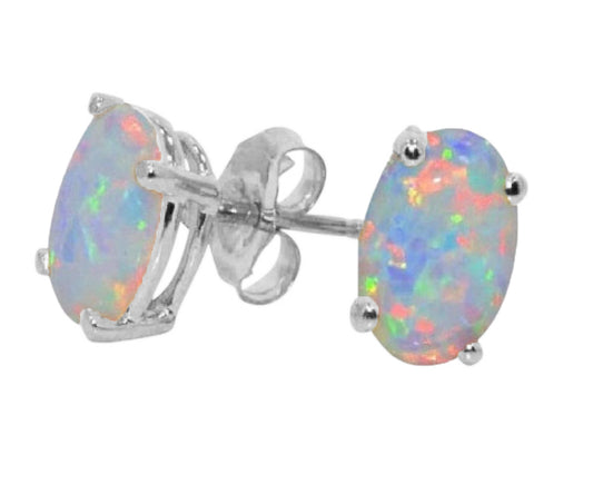 8x6mm Opal Oval Stud Earrings .925 Sterling Silver