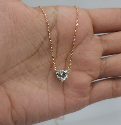 14Kt Gold 1 Ct 5 Prong Heart Lab Grown Diamond Pendant Necklace