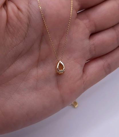 14Kt Gold Yellow Citrine Teardrop Pendant Necklace