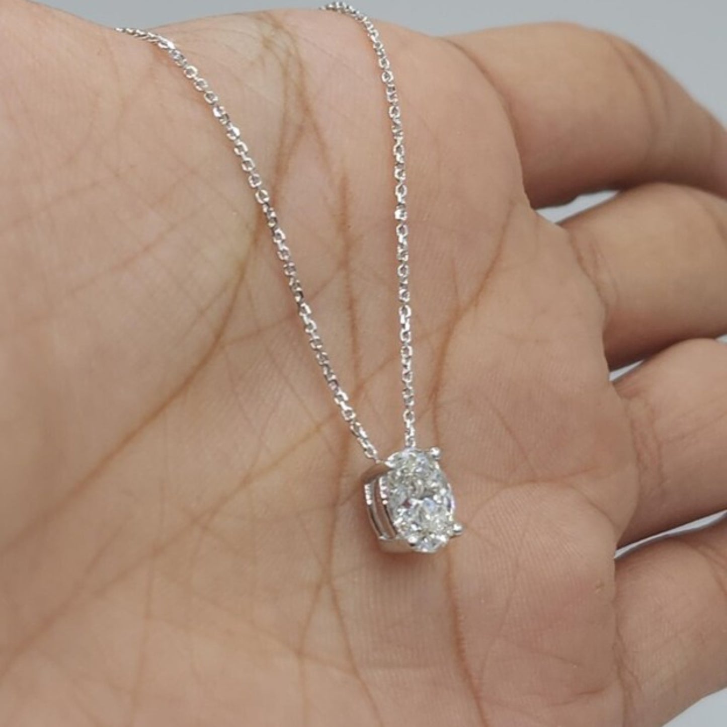 14Kt Gold 0.80 Ct Oval Lab Grown Diamond Solitaire Pendant