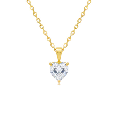 14Kt Gold White Sapphire Heart Pendant Necklace
