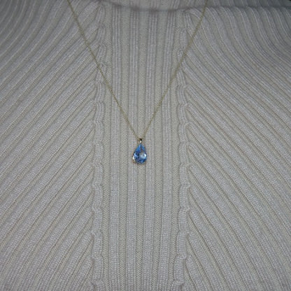 14Kt Gold Simulated Aquamarine Teardrop Pendant