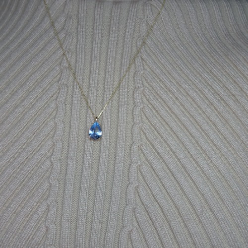 14Kt Gold Simulated Aquamarine Teardrop Pendant