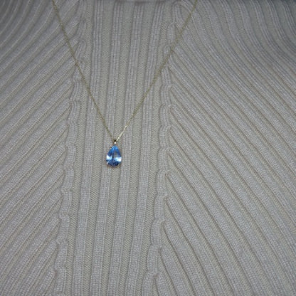 14Kt Gold Simulated Aquamarine Teardrop Pendant