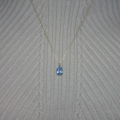 14Kt Gold Simulated Aquamarine Teardrop Pendant