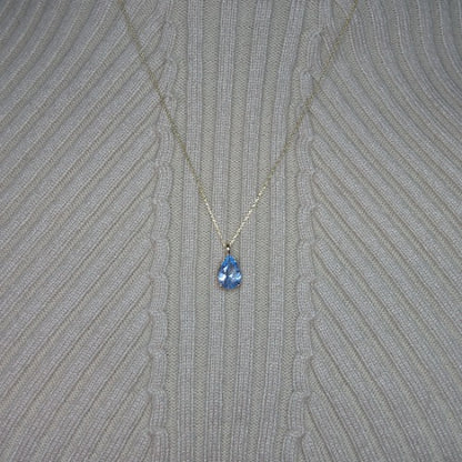 14Kt Gold Simulated Aquamarine Teardrop Pendant