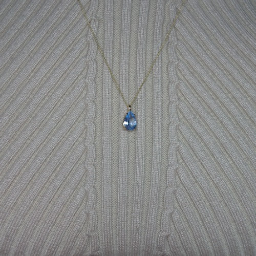 14Kt Gold Simulated Aquamarine Teardrop Pendant