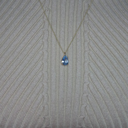 14Kt Gold Simulated Aquamarine Teardrop Pendant