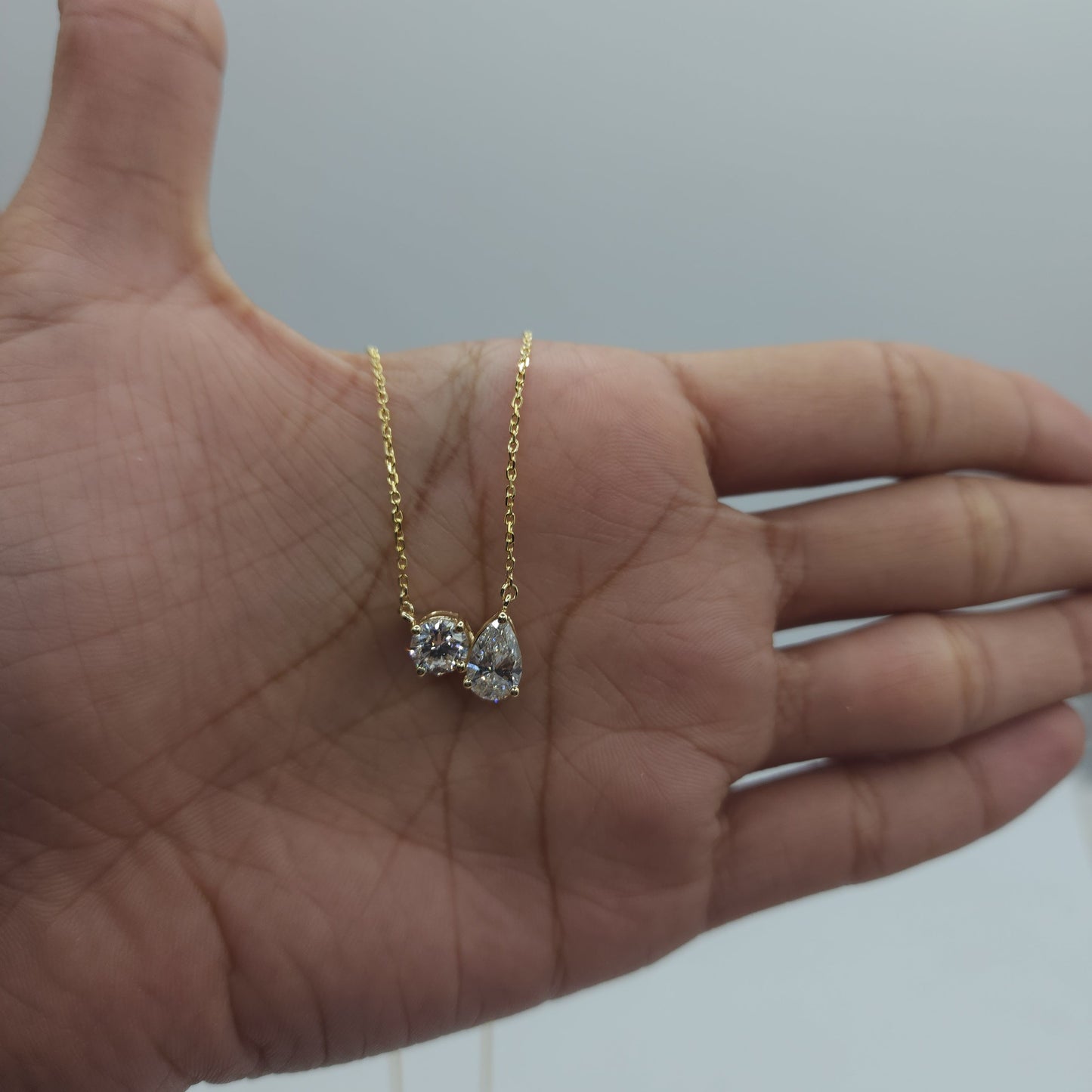 14Kt Gold 1.60 Ct 2 Stone Teardrop & Round Lab Grown Diamond Necklace