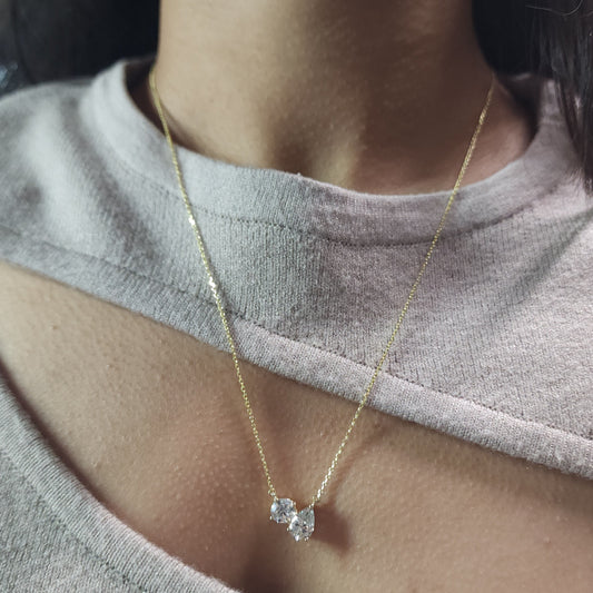 14Kt Gold 1.60 Ct 2 Stone Teardrop & Round Lab Grown Diamond Necklace