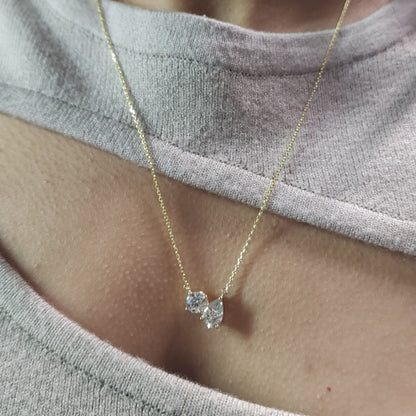 14Kt Gold 1.60 Ct 2 Stone Teardrop & Round Lab Grown Diamond Necklace
