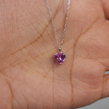 14Kt Gold Pink Sapphire Heart Pendant Necklace