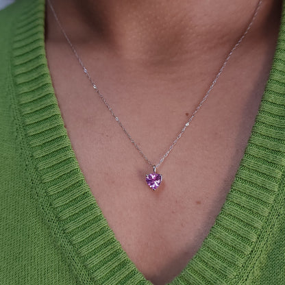 14Kt Gold Pink Sapphire Heart Pendant Necklace