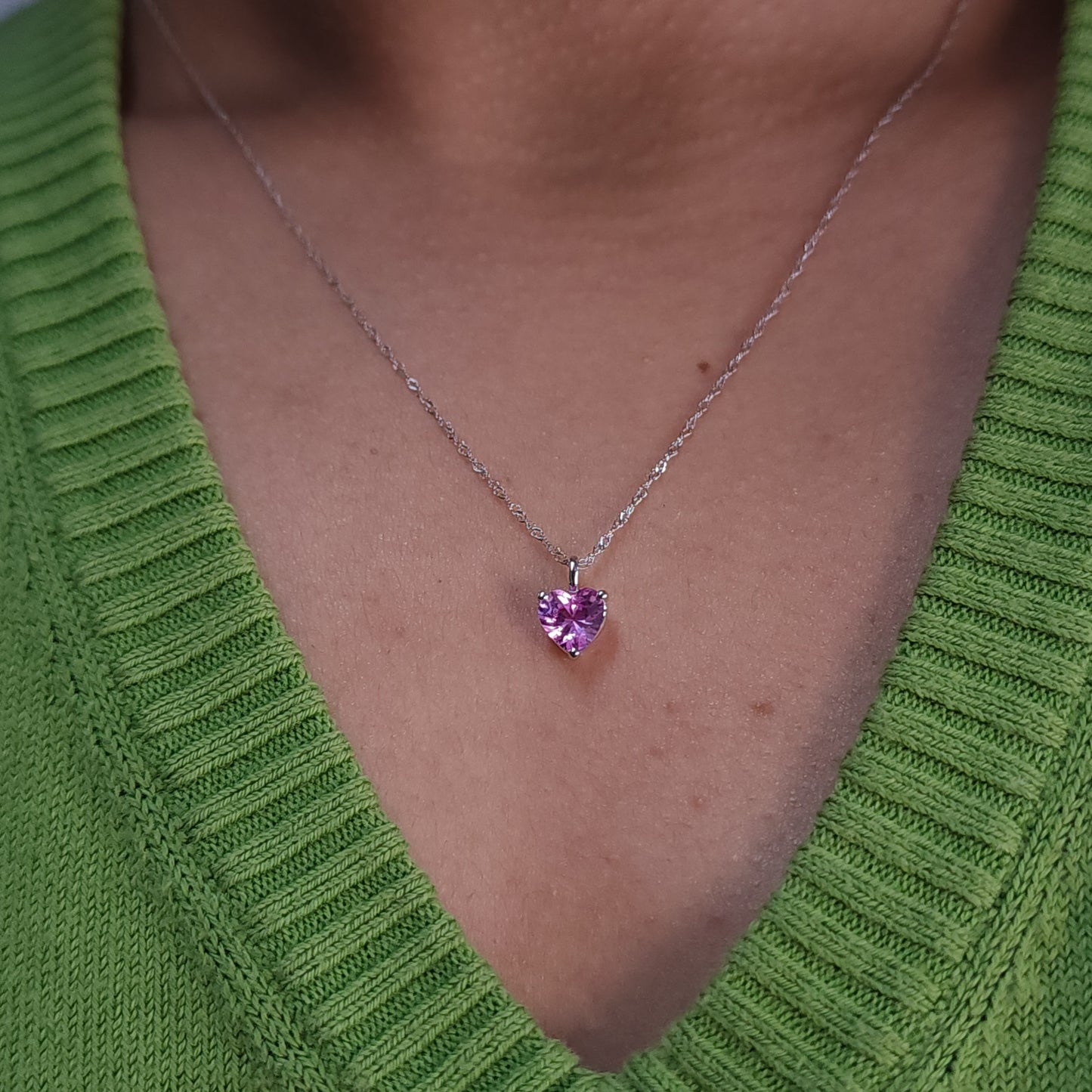 14Kt Gold Pink Sapphire Heart Pendant Necklace