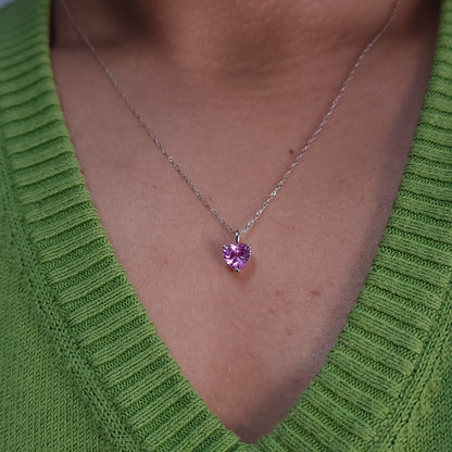 14Kt Gold Pink Sapphire Heart Pendant Necklace