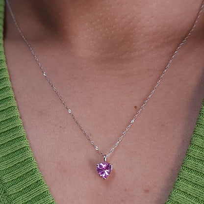 14Kt Gold Pink Sapphire Heart Pendant Necklace