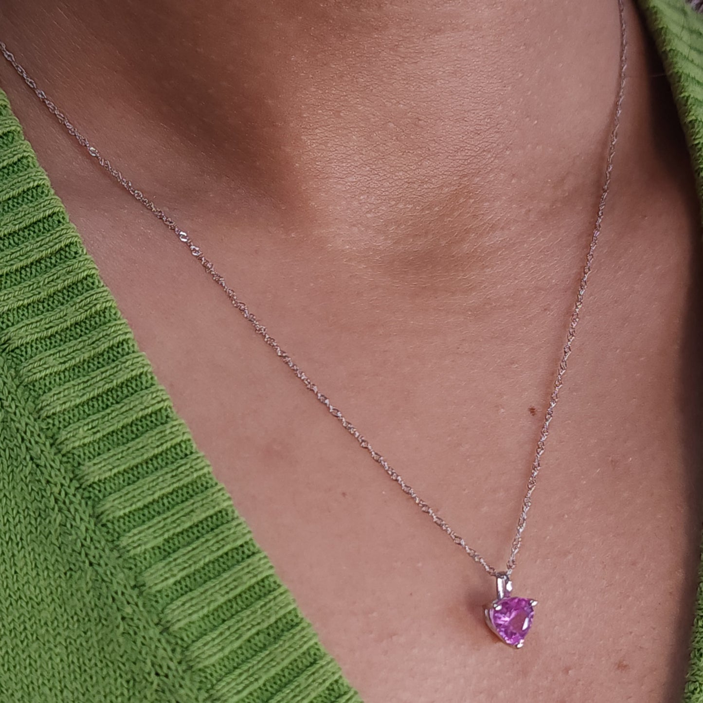 14Kt Gold Pink Sapphire Heart Pendant Necklace