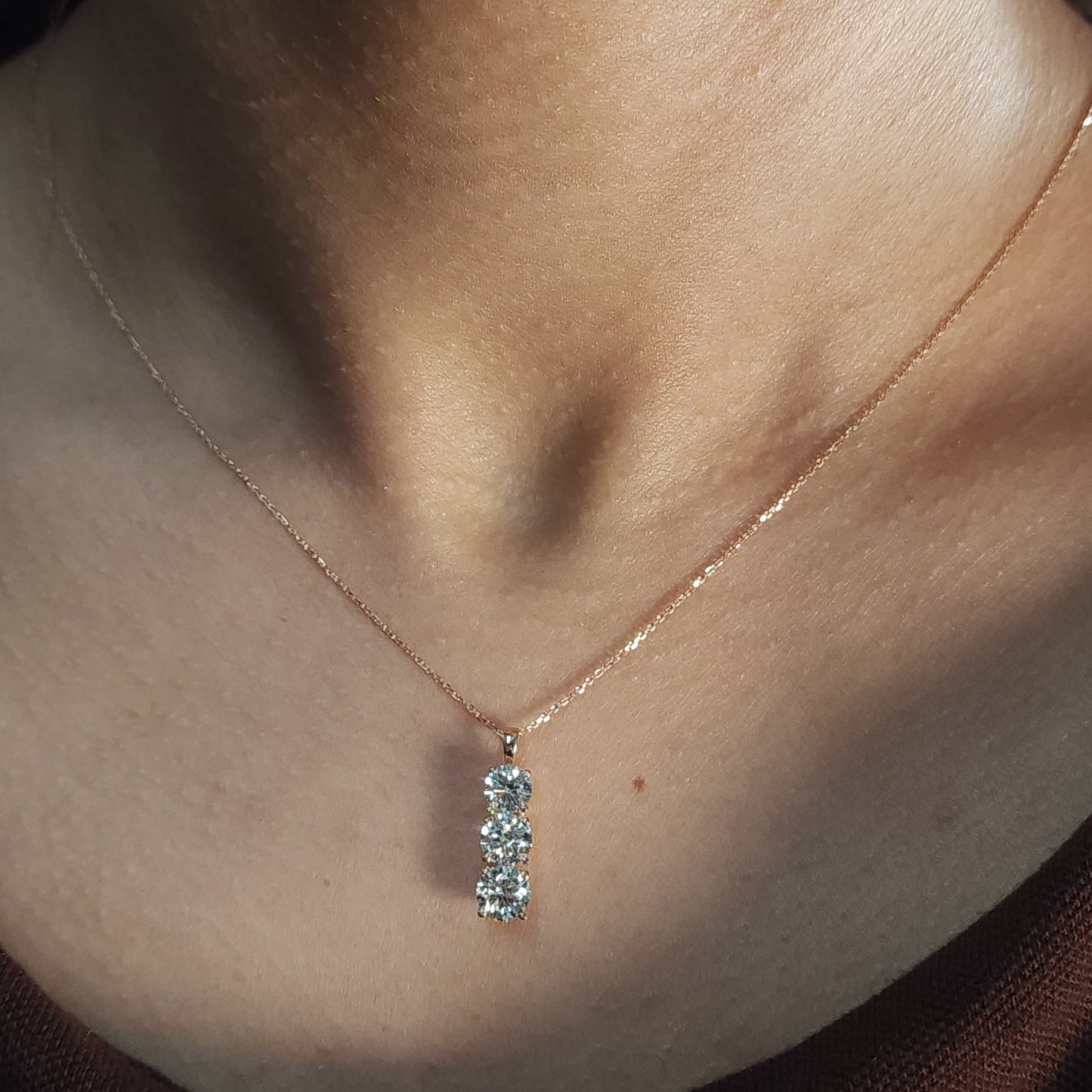 14Kt Gold 0.60 Ct 3 Stone Graduated Lab Grown Diamond Pendant Necklace