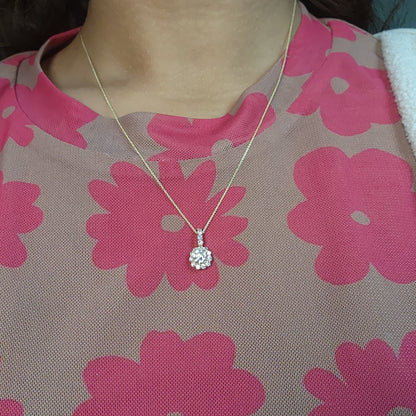 14K Gold 0.98 Ct Lab Grown Diamond Halo Solitaire Pendant Necklace