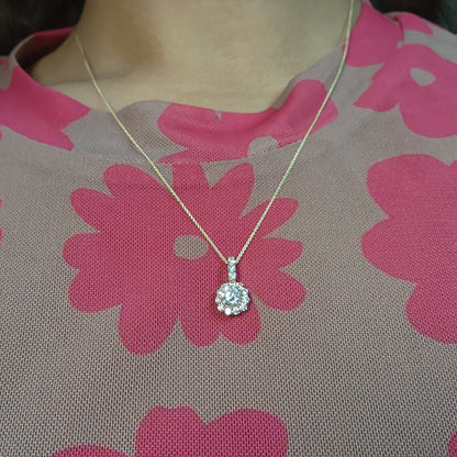 14Kt Gold 1.31 Ct Lab Grown Diamond Solitaire Halo Pendant Necklace