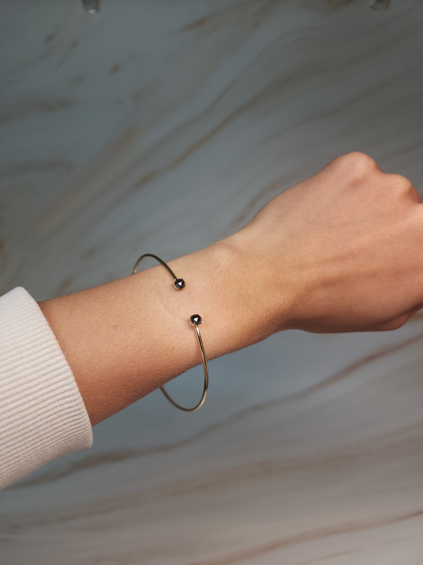 14Kt Gold 0.52 Ct Natural Rose Cut Black Diamond Bangle Bracelet