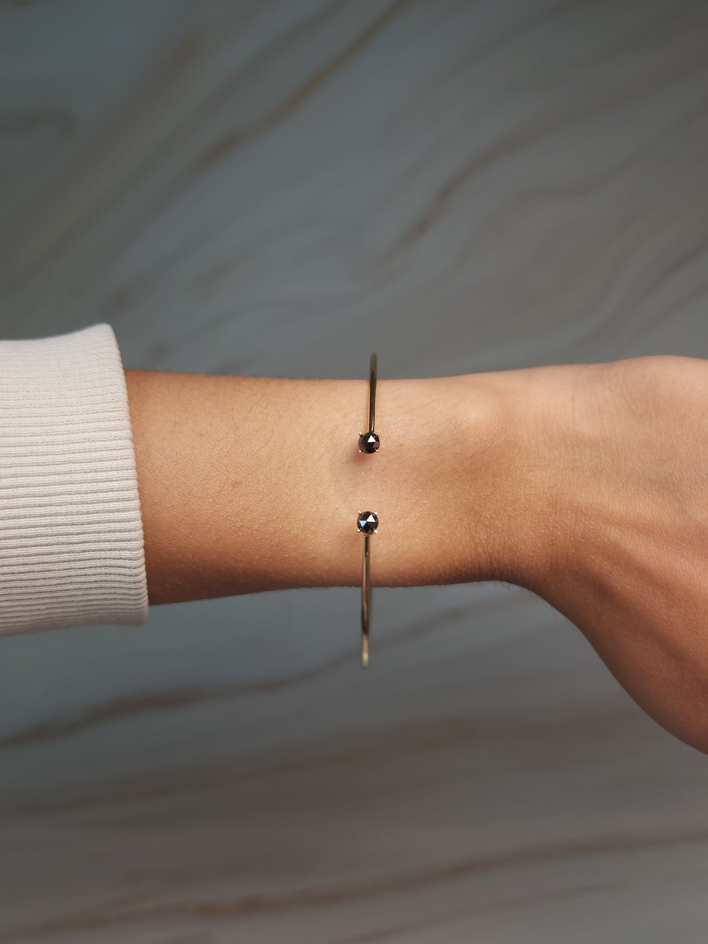 14Kt Gold 0.52 Ct Natural Rose Cut Black Diamond Bangle Bracelet