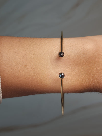 14Kt Gold 0.52 Ct Natural Rose Cut Black Diamond Bangle Bracelet