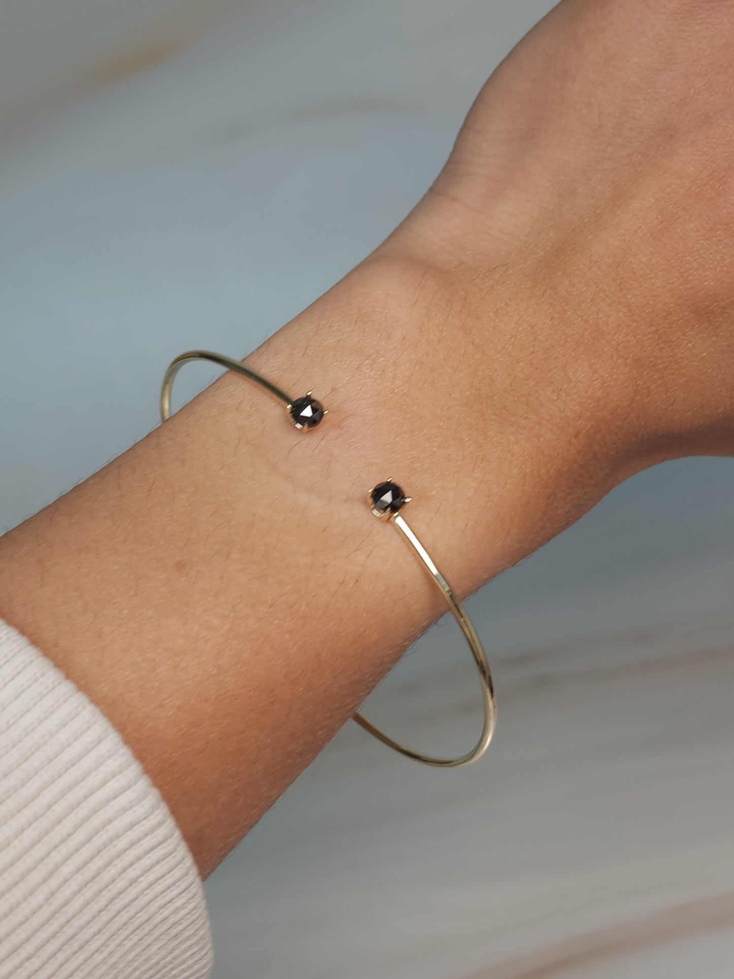 14Kt Gold 0.52 Ct Natural Rose Cut Black Diamond Bangle Bracelet