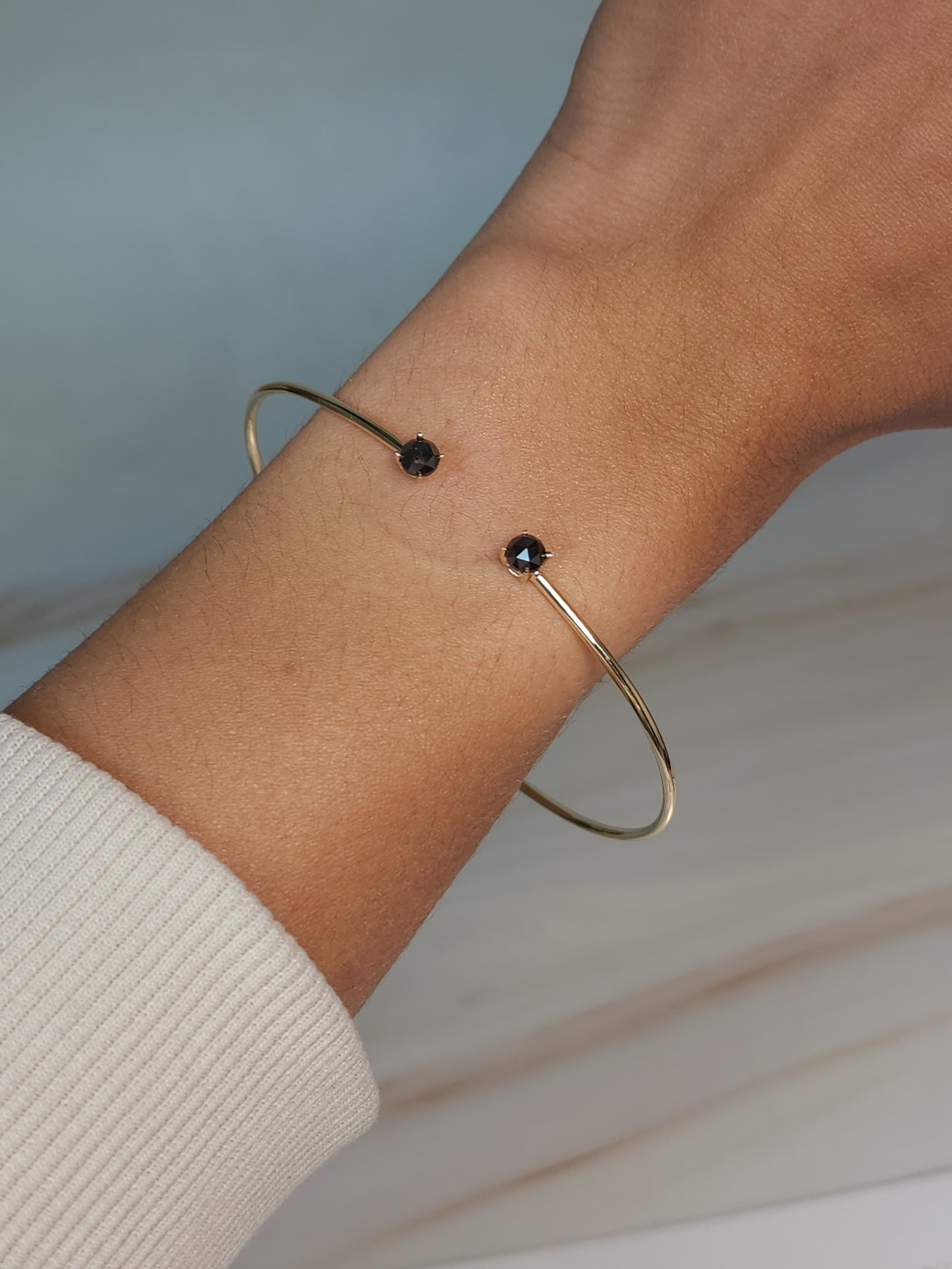 14Kt Gold 0.52 Ct Natural Rose Cut Black Diamond Bangle Bracelet