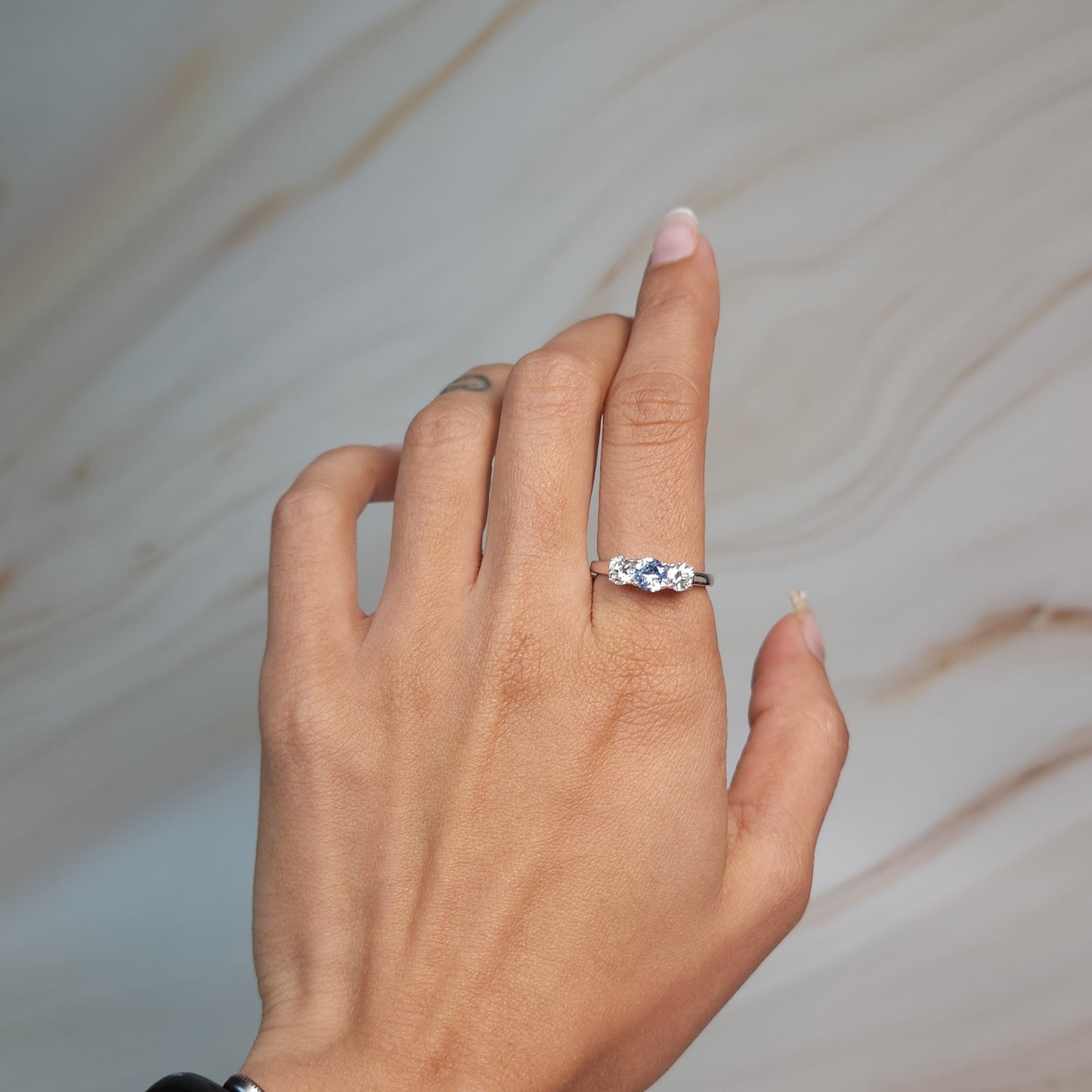 Created Natural Aquamarine & Lab Grown Diamond Round ring .925 Sterling Silver