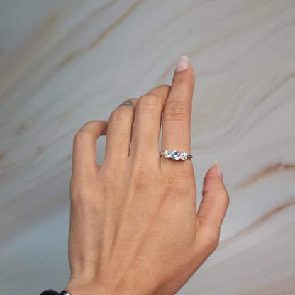 Created Natural Aquamarine & Lab Grown Diamond Round ring .925 Sterling Silver