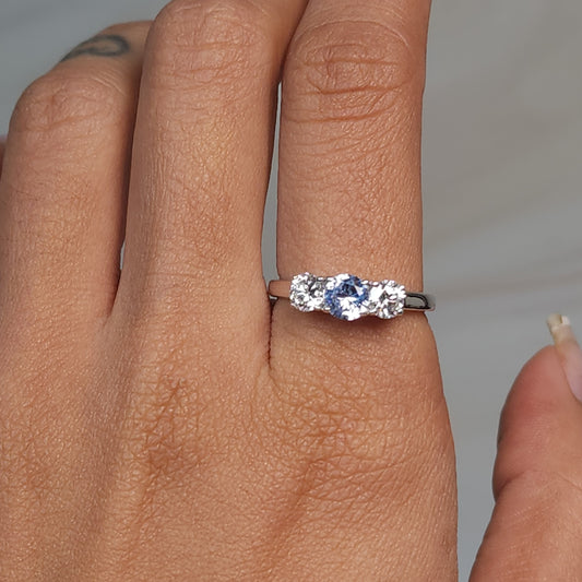 Created Natural Aquamarine & Lab Grown Diamond Round ring .925 Sterling Silver