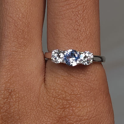 Created Natural Aquamarine & Lab Grown Diamond Round ring .925 Sterling Silver