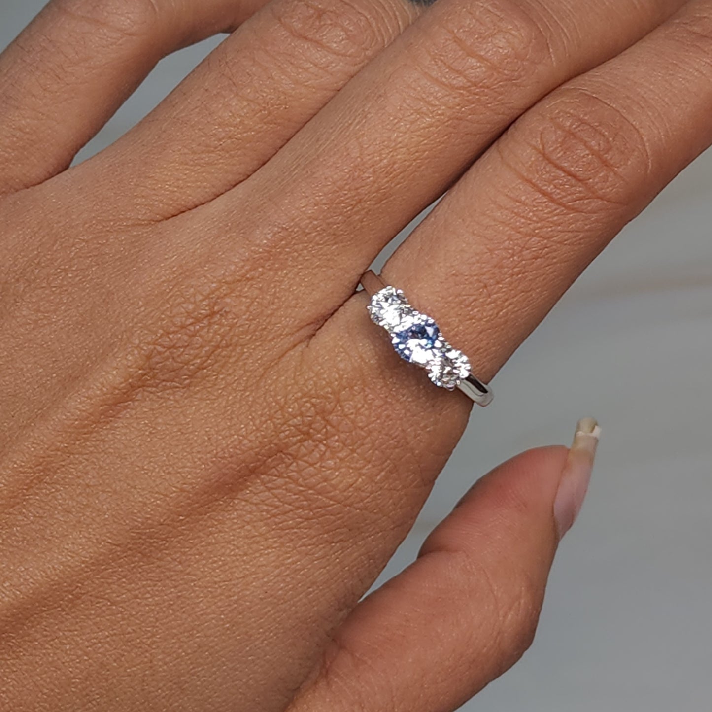 Created Natural Aquamarine & Lab Grown Diamond Round ring .925 Sterling Silver