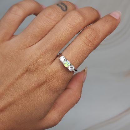 Created Pink Opal & Lab Grown Diamond Round ring .925 Sterling Silver