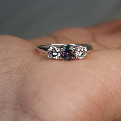 Natural Mystic Topaz & Lab Grown Diamond Round ring .925 Sterling Silver