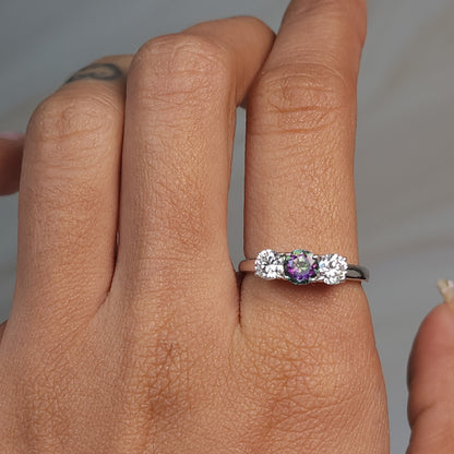 Natural Mystic Topaz & Lab Grown Diamond Round ring .925 Sterling Silver