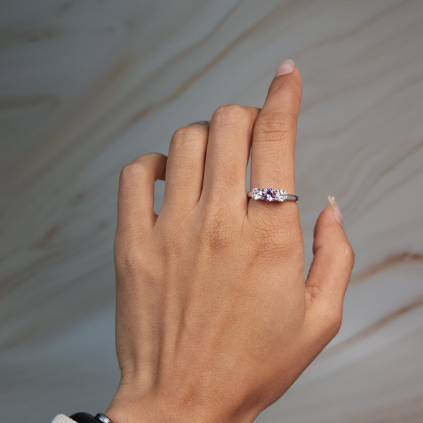 Created Alexandrite & Lab Grown Diamond Round ring .925 Sterling Silver