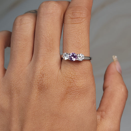 Created Alexandrite & Lab Grown Diamond Round ring .925 Sterling Silver